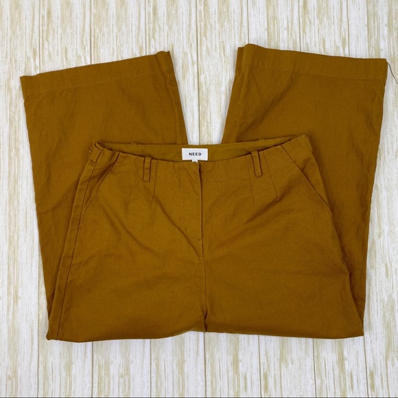 NEED Mustard Yellow Linen Blend High Rise Gaucho Pants - Picture 1 of 8